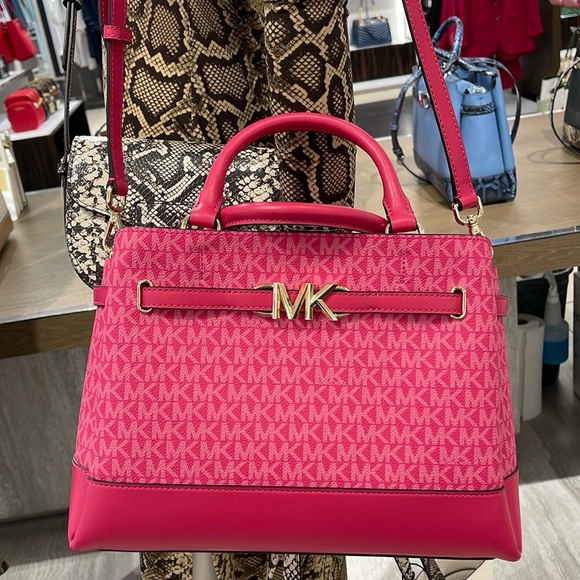MICHAEL KORS 
Reed Large Graphic Logo Belted Satchel
Electric Pink 
NWT - Picture 7 of 16